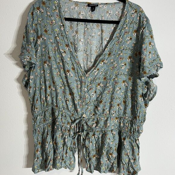 TORRID Blouse Shirt Women's‎ Plus Size 4 Floral Button Front Tie Elastic Waist - Picture 1 of 13